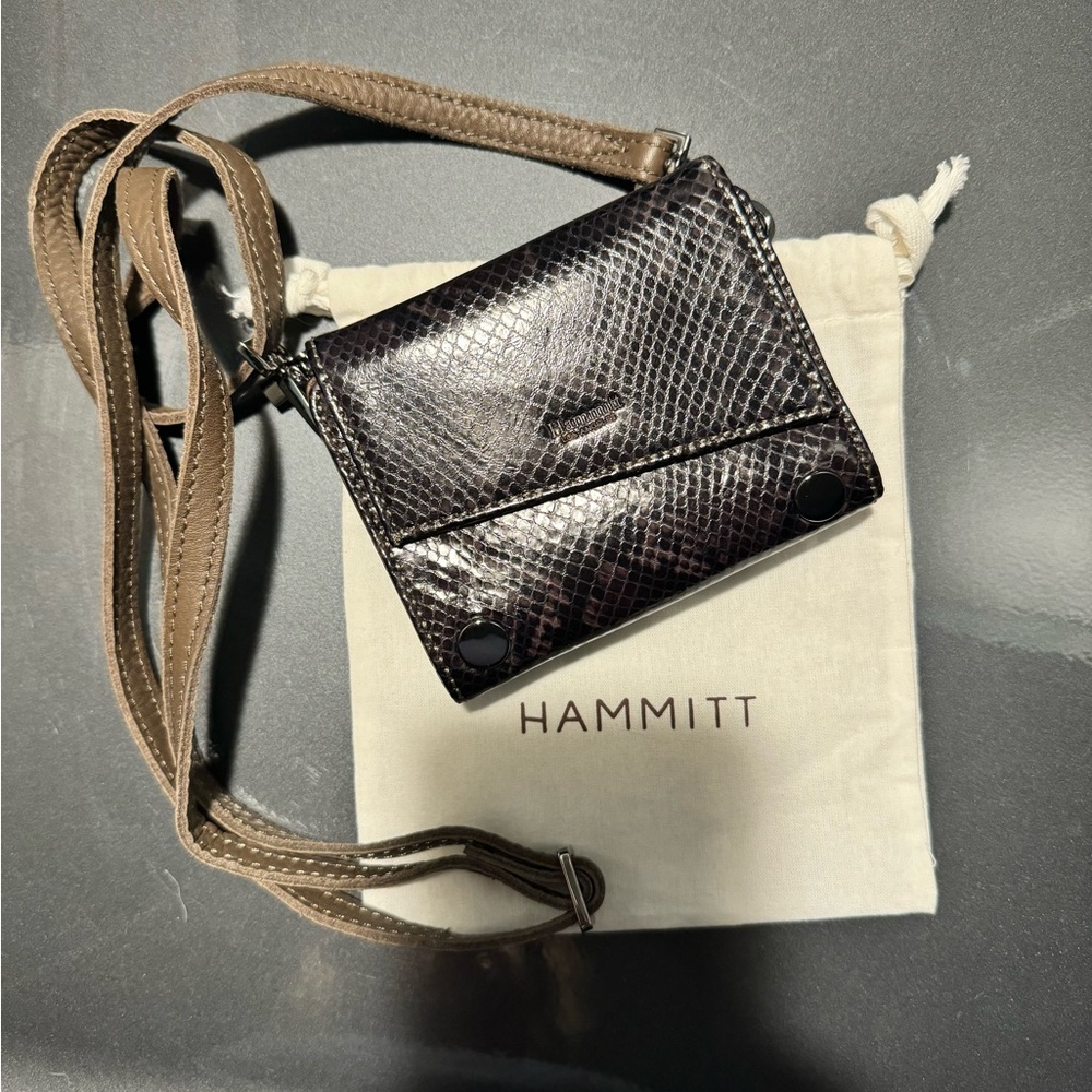 Hammitt Small Levy Crossbody Wallet Adjustable Strap Leather Olivine Snake